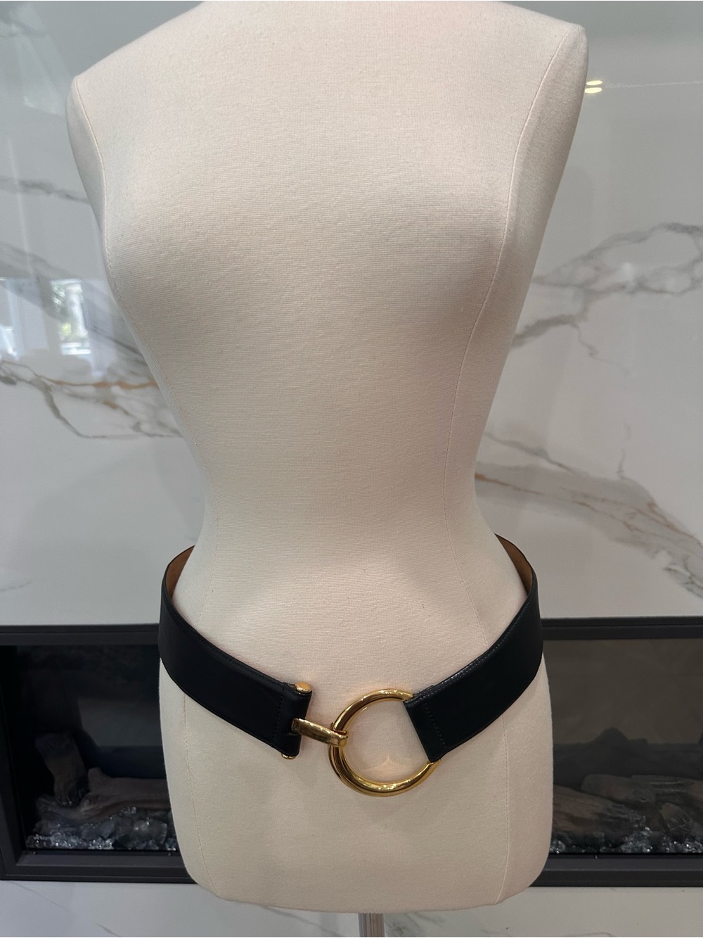 WCM New York Black Leather Waist Belt with Gold Ring Buckle